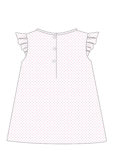PREORDER Mae Woven Pink bitty dot and Blue Mouse Dress
