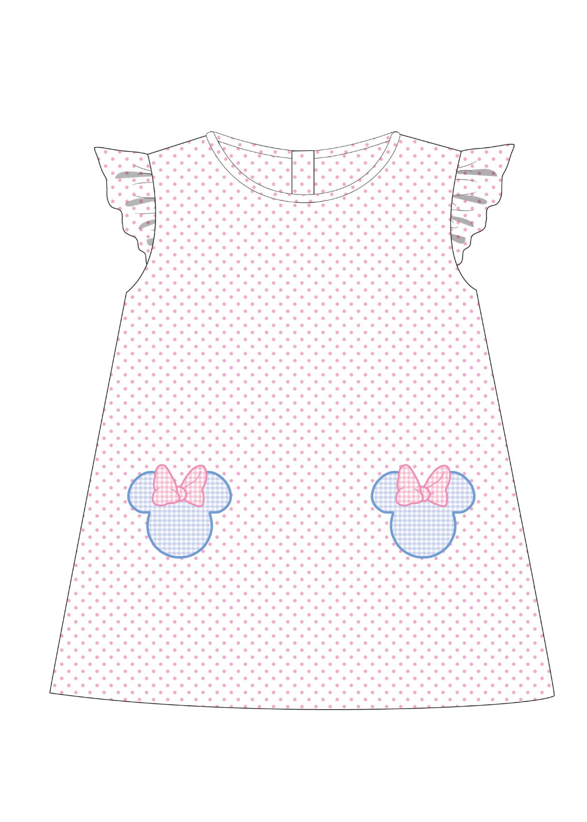 PREORDER Mae Woven Pink bitty dot and Blue Mouse Dress