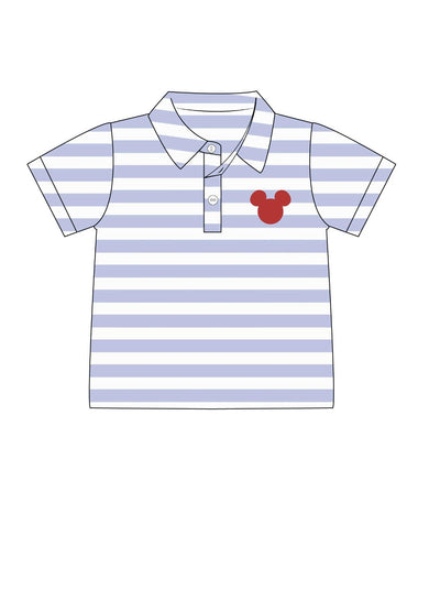 Roy Blue and White stripe polo with Red head